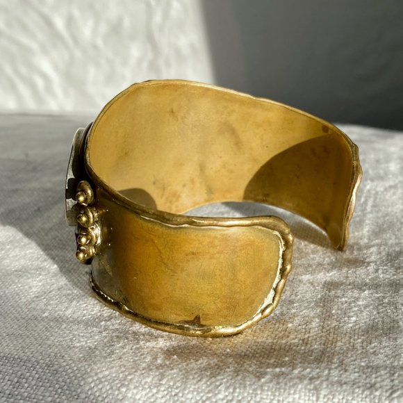 Artisan Brass Cuff Bracelet with Turquoise and Multi-metal Accents - Picture 2 of 3